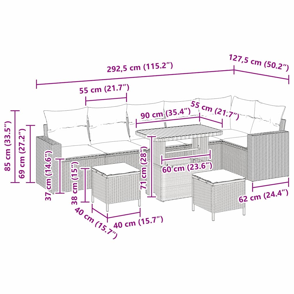 Tuinbankenset 9 pcs Beige poly rattan is nu te koop bij PeponiXL, paradijselijk wonen!