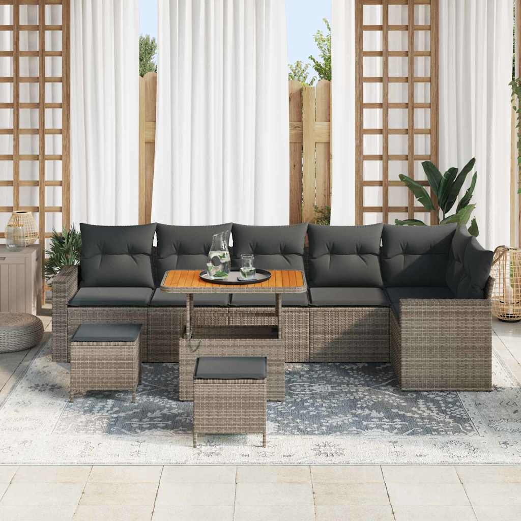 Tuinbankenset 9 pcs Grijs poly rattan is nu te koop bij PeponiXL, paradijselijk wonen!