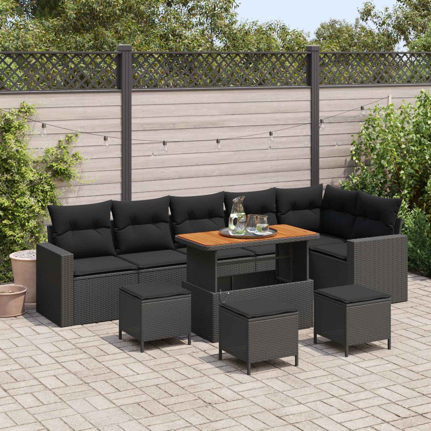 Tuinbankenset 10 pcs Zwart poly rattan is nu te koop bij PeponiXL, paradijselijk wonen!