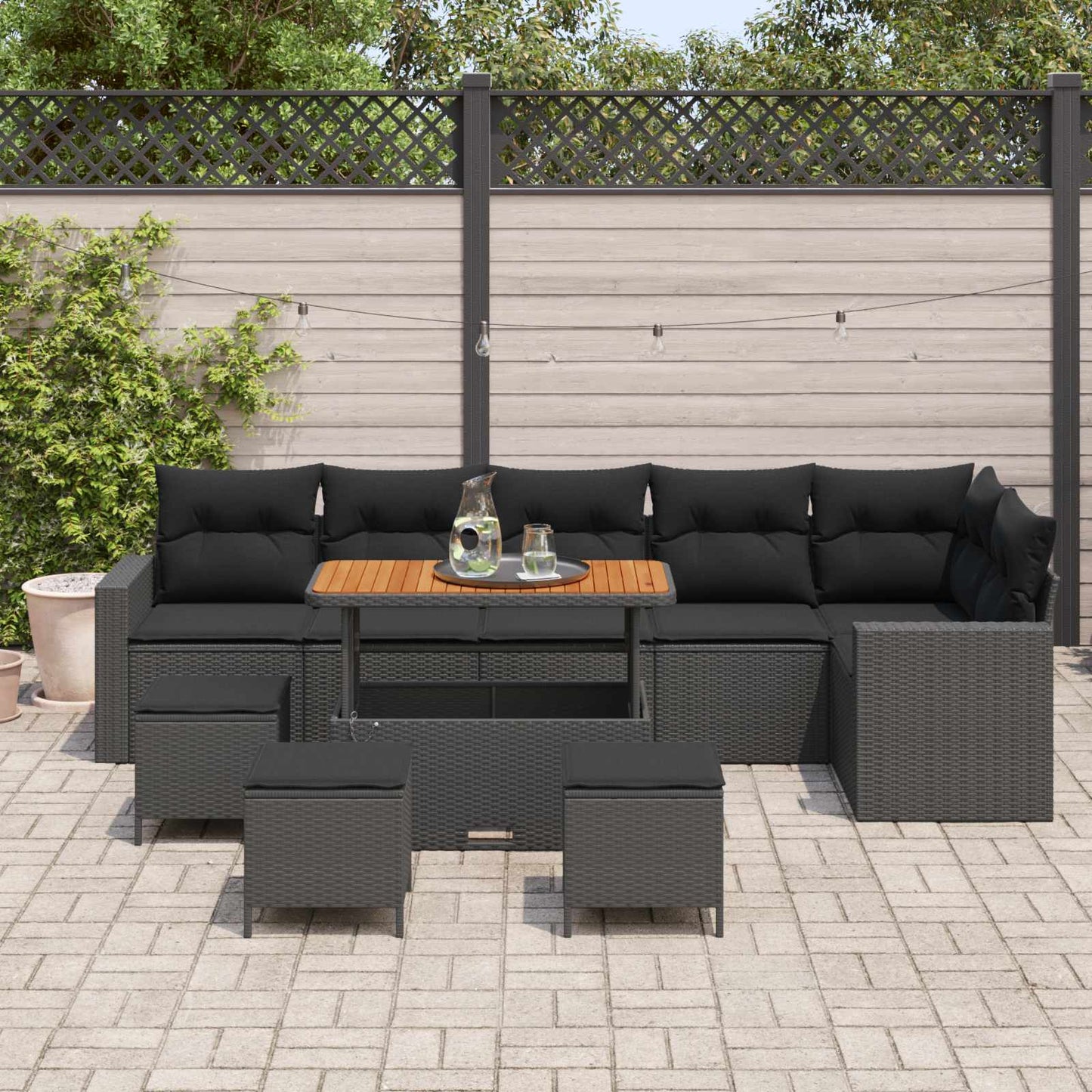 Tuinbankenset 10 pcs Zwart poly rattan is nu te koop bij PeponiXL, paradijselijk wonen!