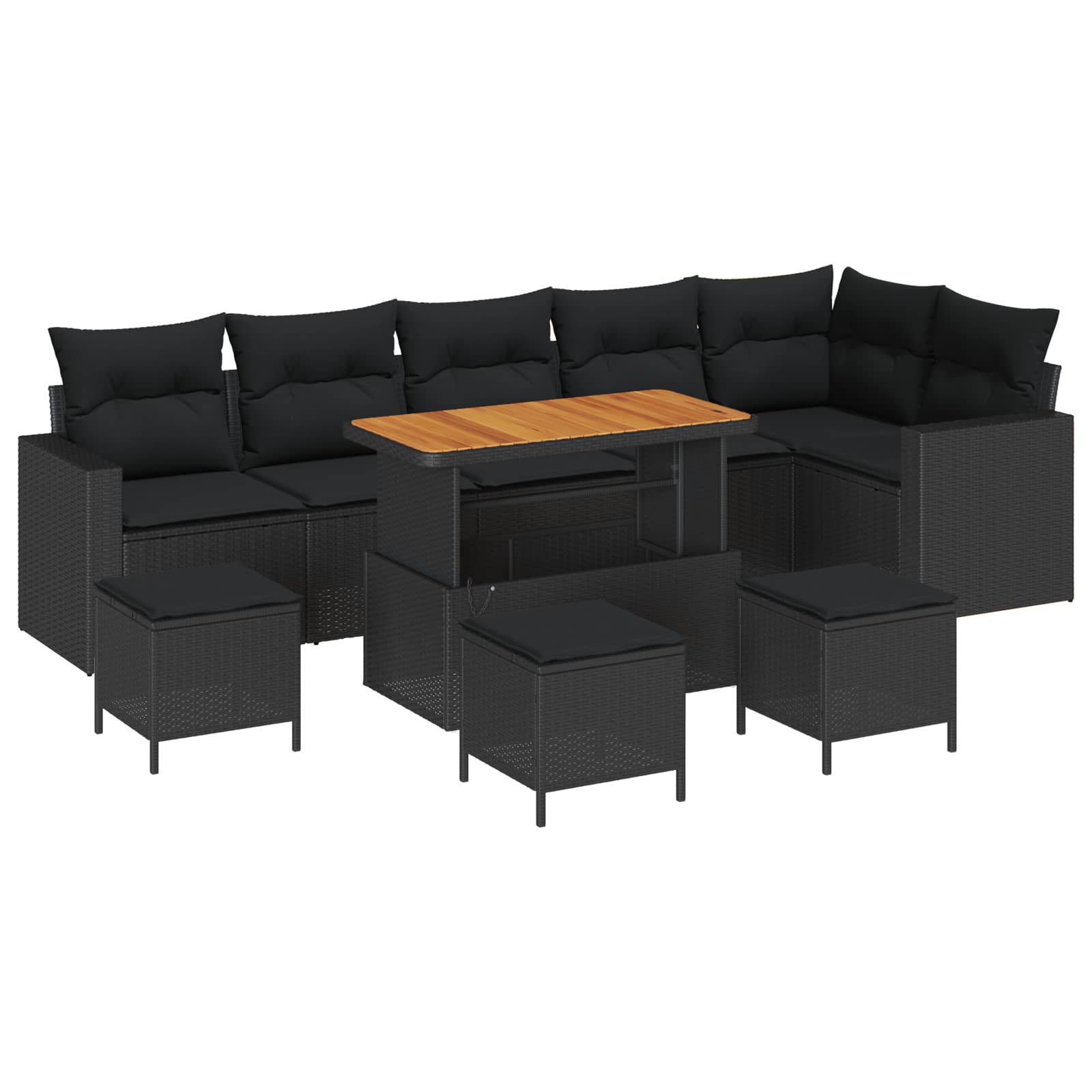 Tuinbankenset 10 pcs Zwart poly rattan is nu te koop bij PeponiXL, paradijselijk wonen!