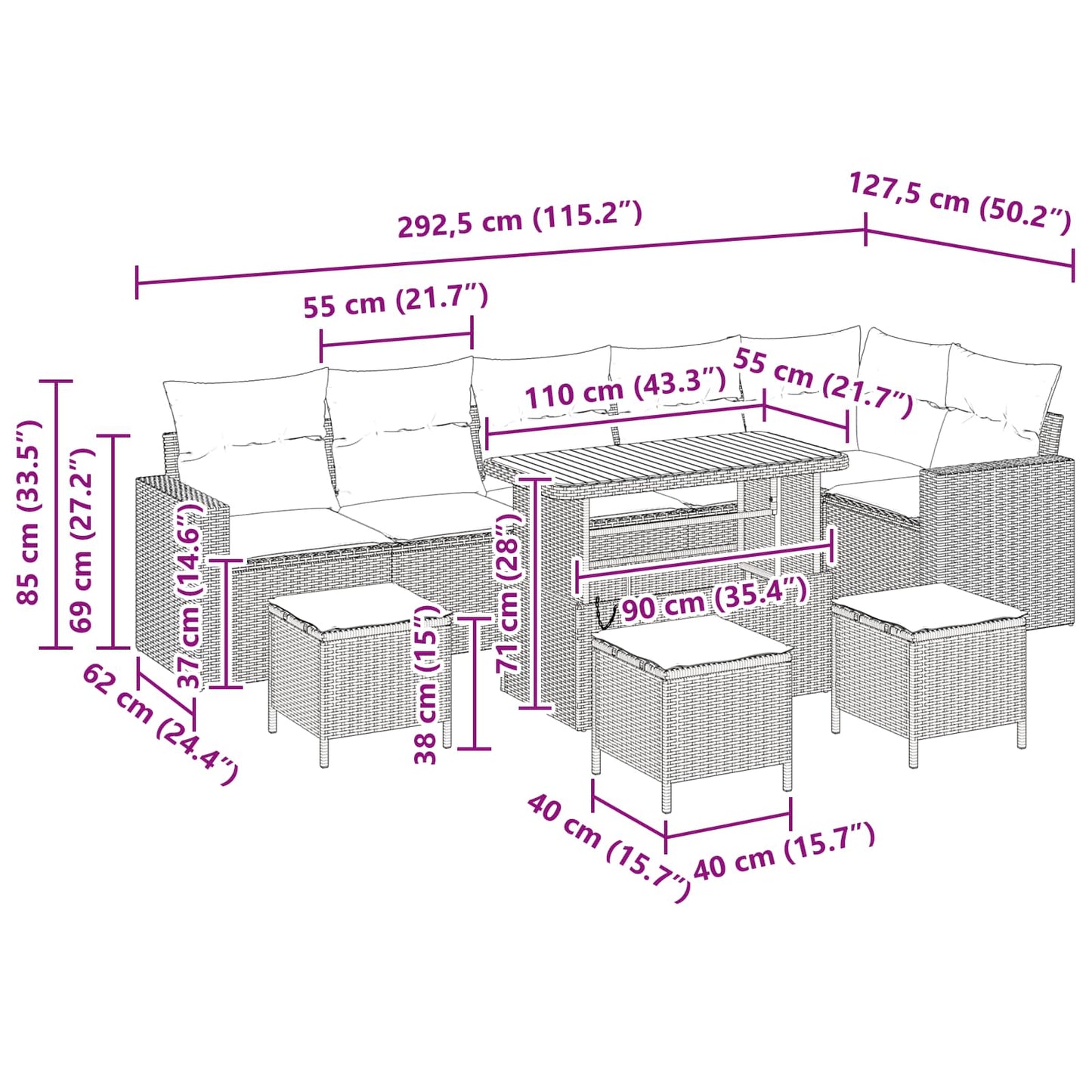 Tuinbankenset 10 pcs Zwart poly rattan is nu te koop bij PeponiXL, paradijselijk wonen!