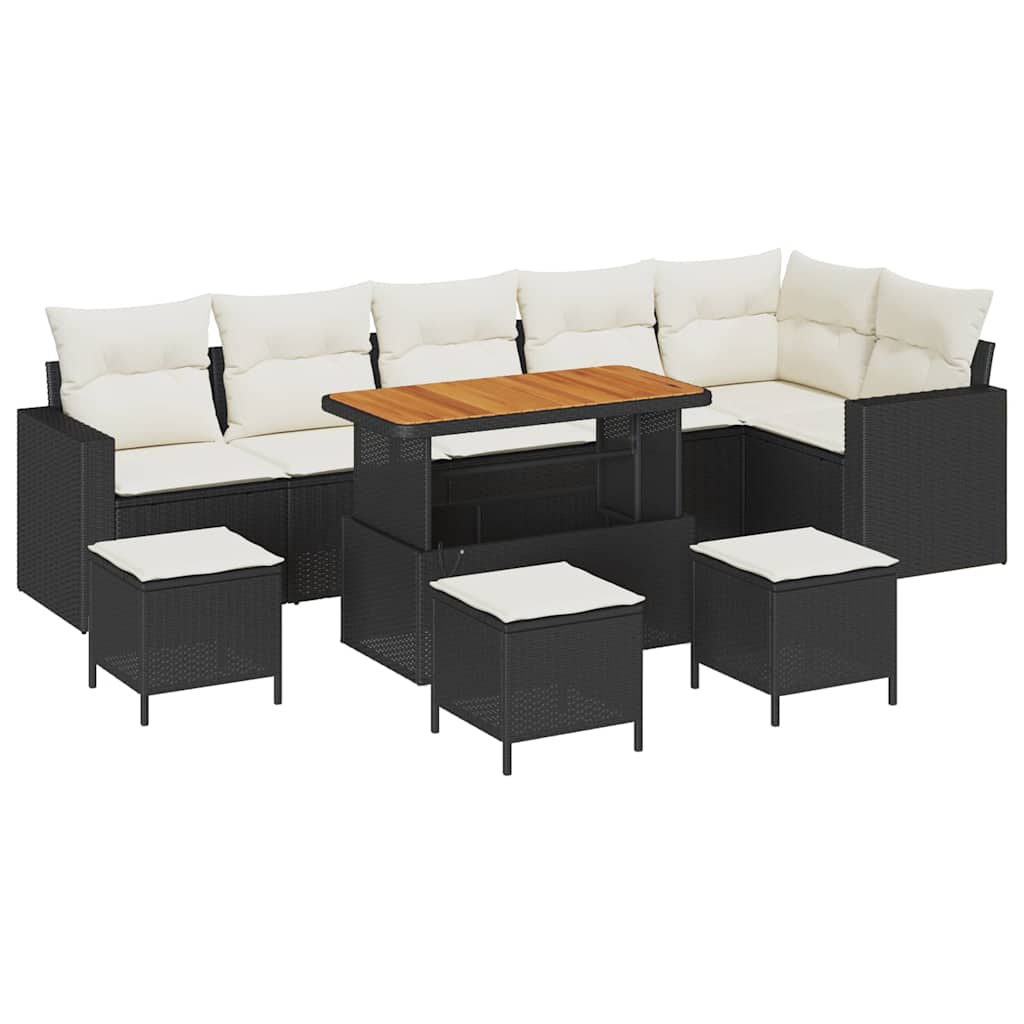 Tuinbankenset 10 pcs Zwart poly rattan is nu te koop bij PeponiXL, paradijselijk wonen!