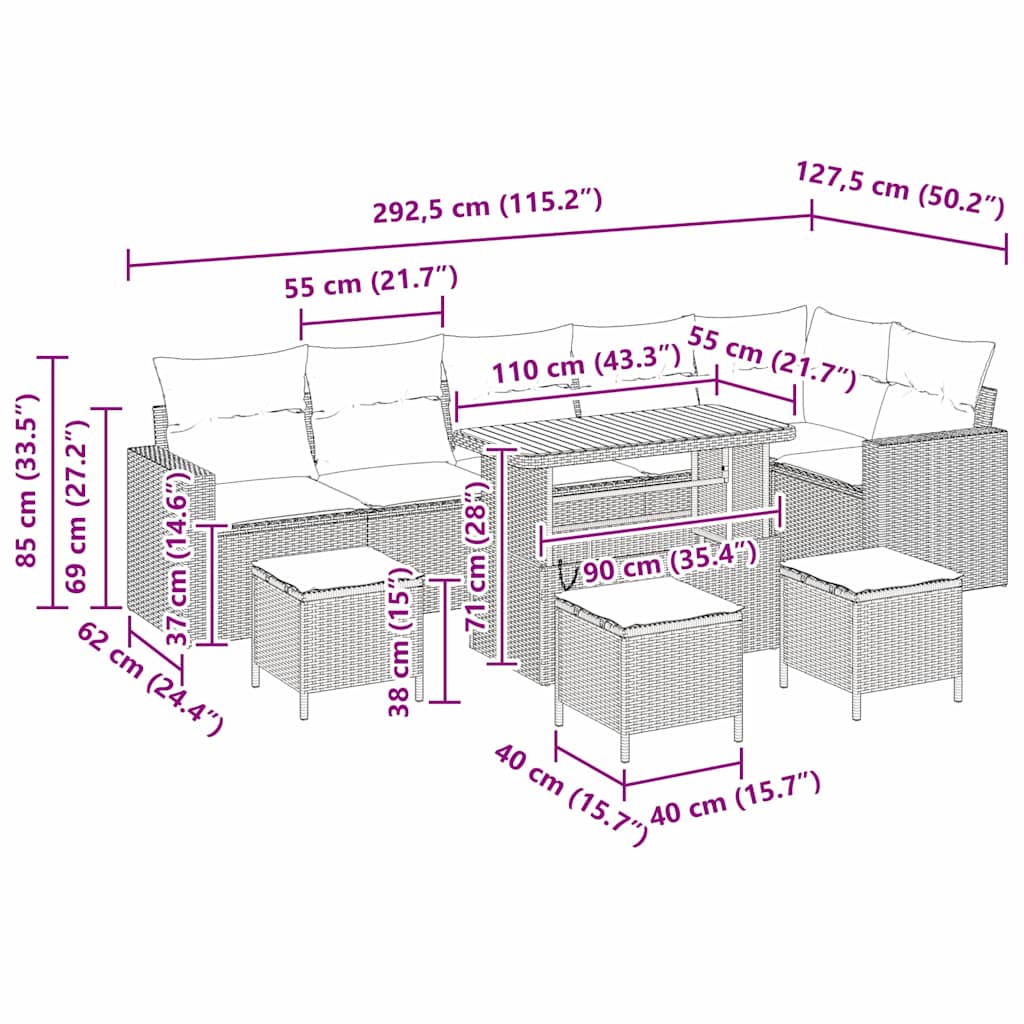 Tuinbankenset 10 pcs Beige poly rattan is nu te koop bij PeponiXL, paradijselijk wonen!