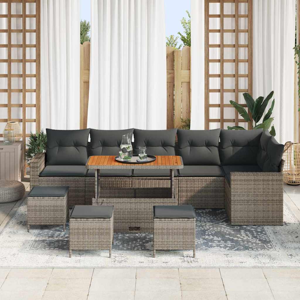 Tuinbankenset 10 pcs Grijs poly rattan is nu te koop bij PeponiXL, paradijselijk wonen!
