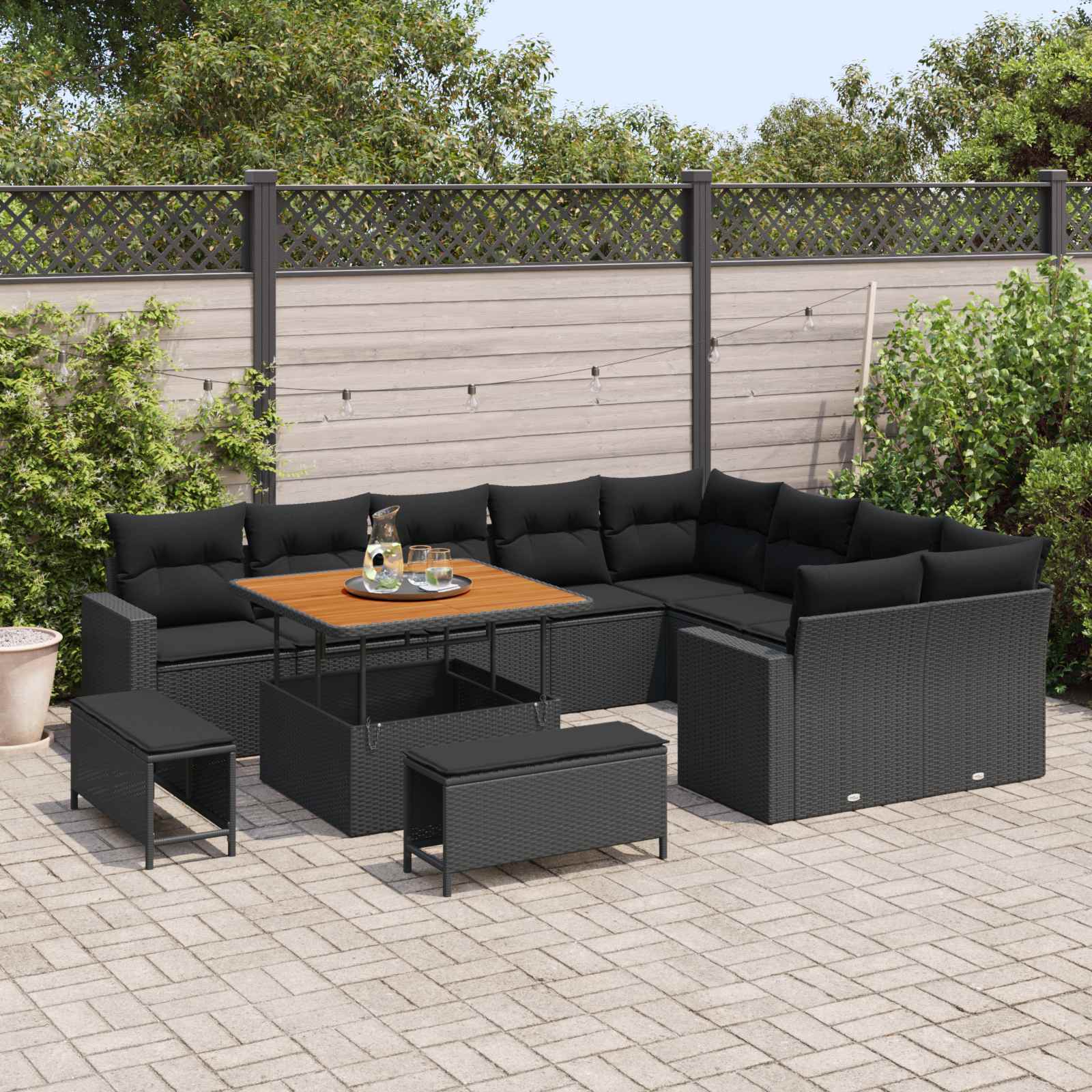 Tuinbankenset 12 pcs Zwart poly rattan is nu te koop bij PeponiXL, paradijselijk wonen!