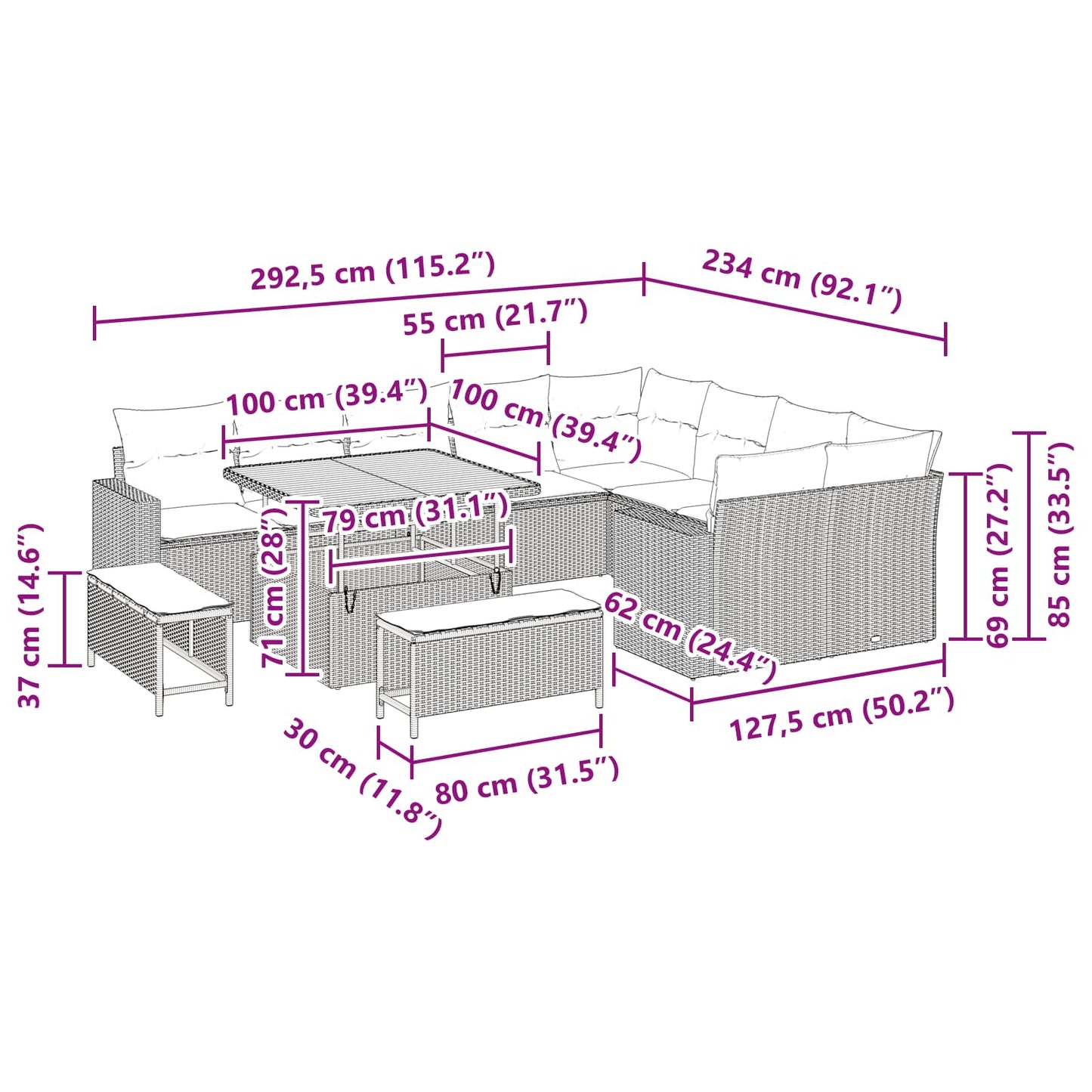 Tuinbankenset 12 pcs Zwart poly rattan is nu te koop bij PeponiXL, paradijselijk wonen!