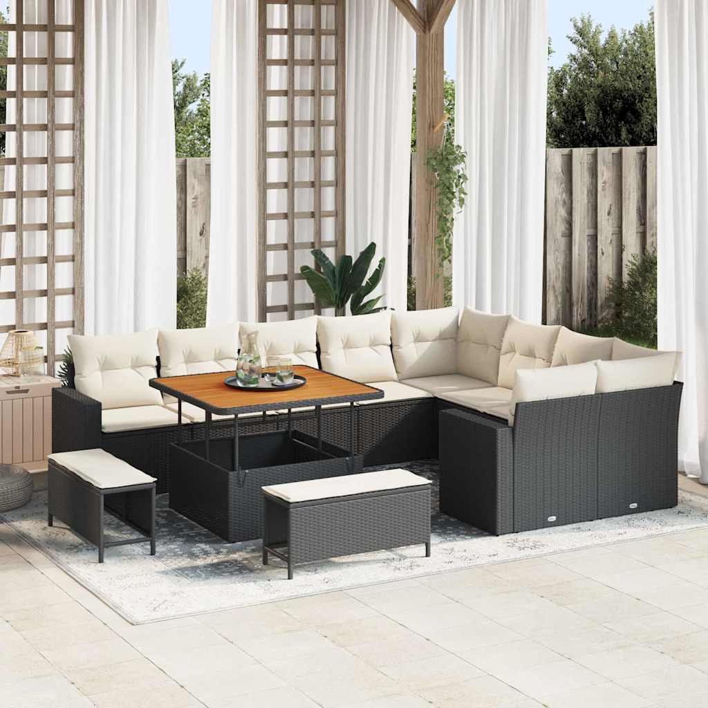 Tuinbankenset 12 pcs Zwart poly rattan is nu te koop bij PeponiXL, paradijselijk wonen!
