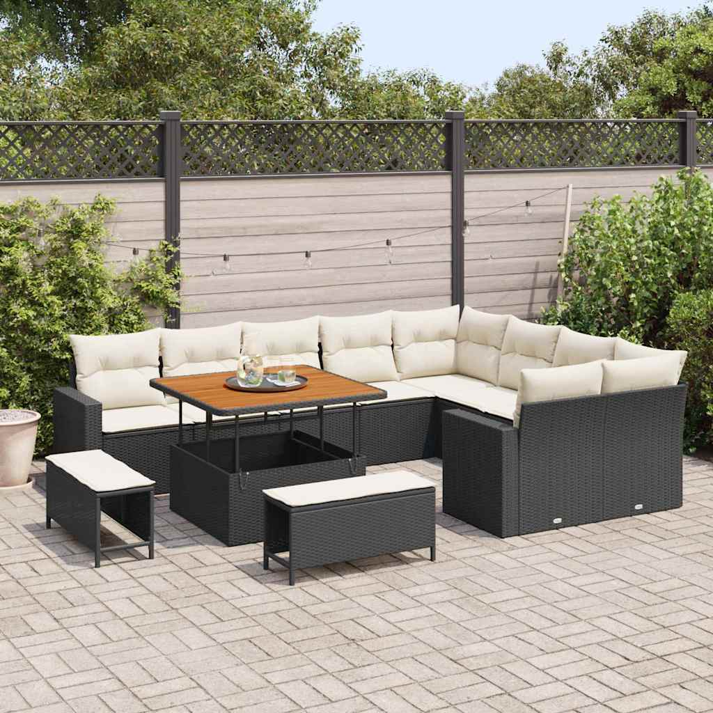 Tuinbankenset 12 pcs Zwart poly rattan is nu te koop bij PeponiXL, paradijselijk wonen!
