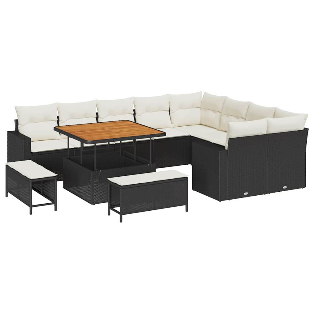 Tuinbankenset 12 pcs Zwart poly rattan is nu te koop bij PeponiXL, paradijselijk wonen!