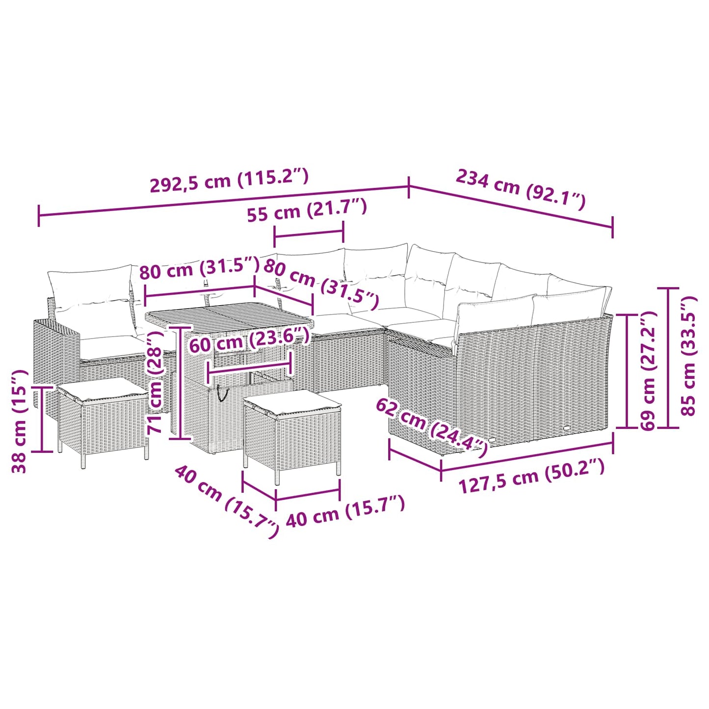 Tuinbankenset 12 pcs Zwart poly rattan is nu te koop bij PeponiXL, paradijselijk wonen!