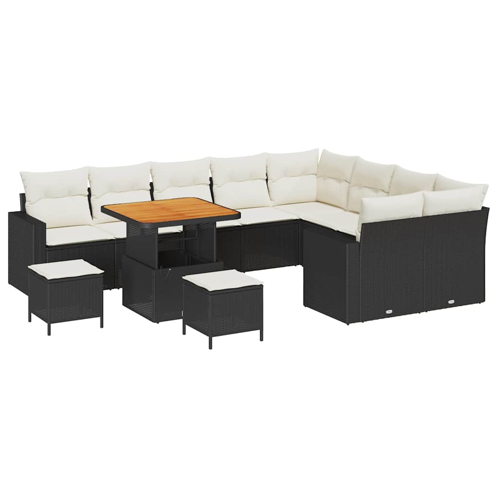 Tuinbankenset 12 pcs Zwart poly rattan is nu te koop bij PeponiXL, paradijselijk wonen!
