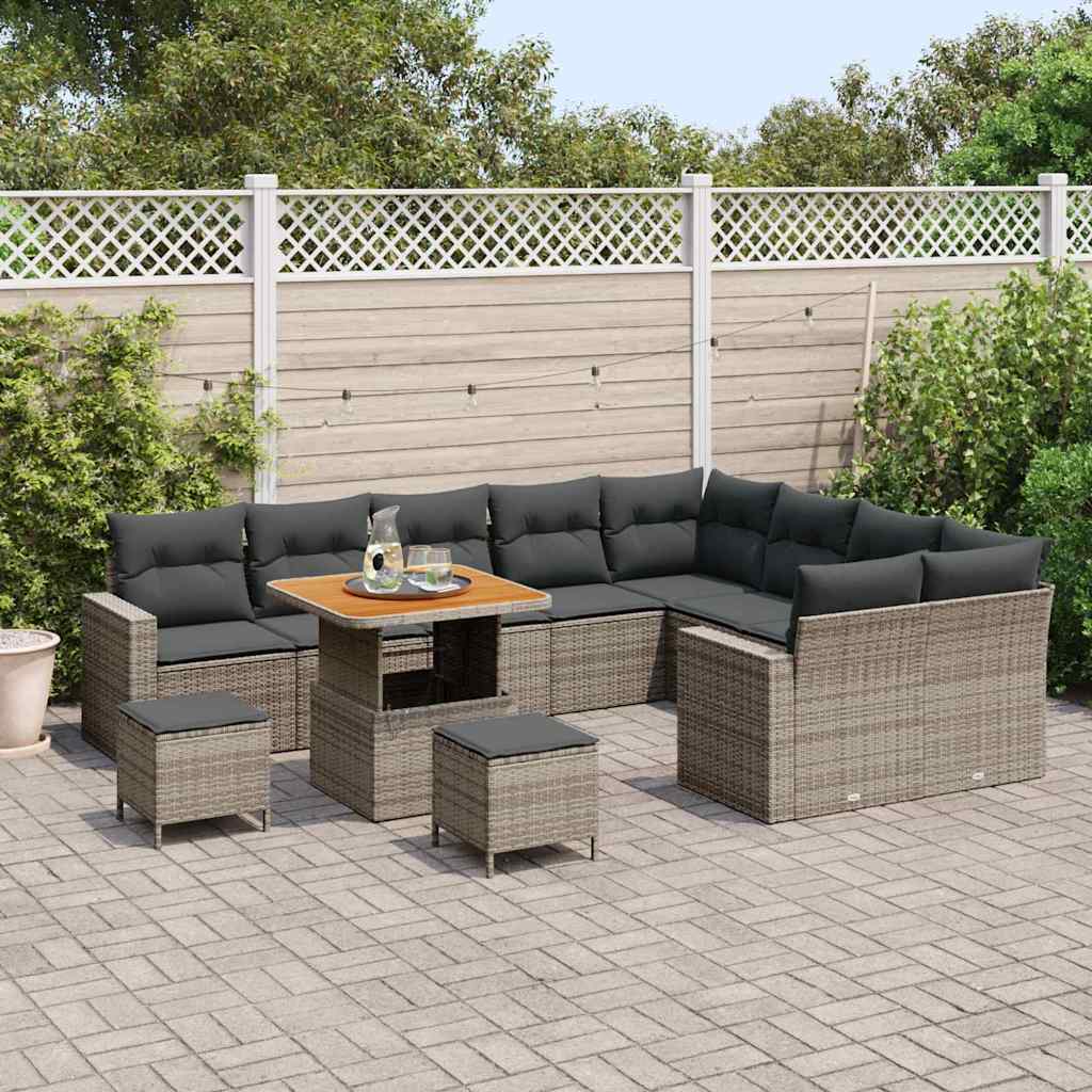 Tuinbankenset 12 pcs Grijs poly rattan is nu te koop bij PeponiXL, paradijselijk wonen!