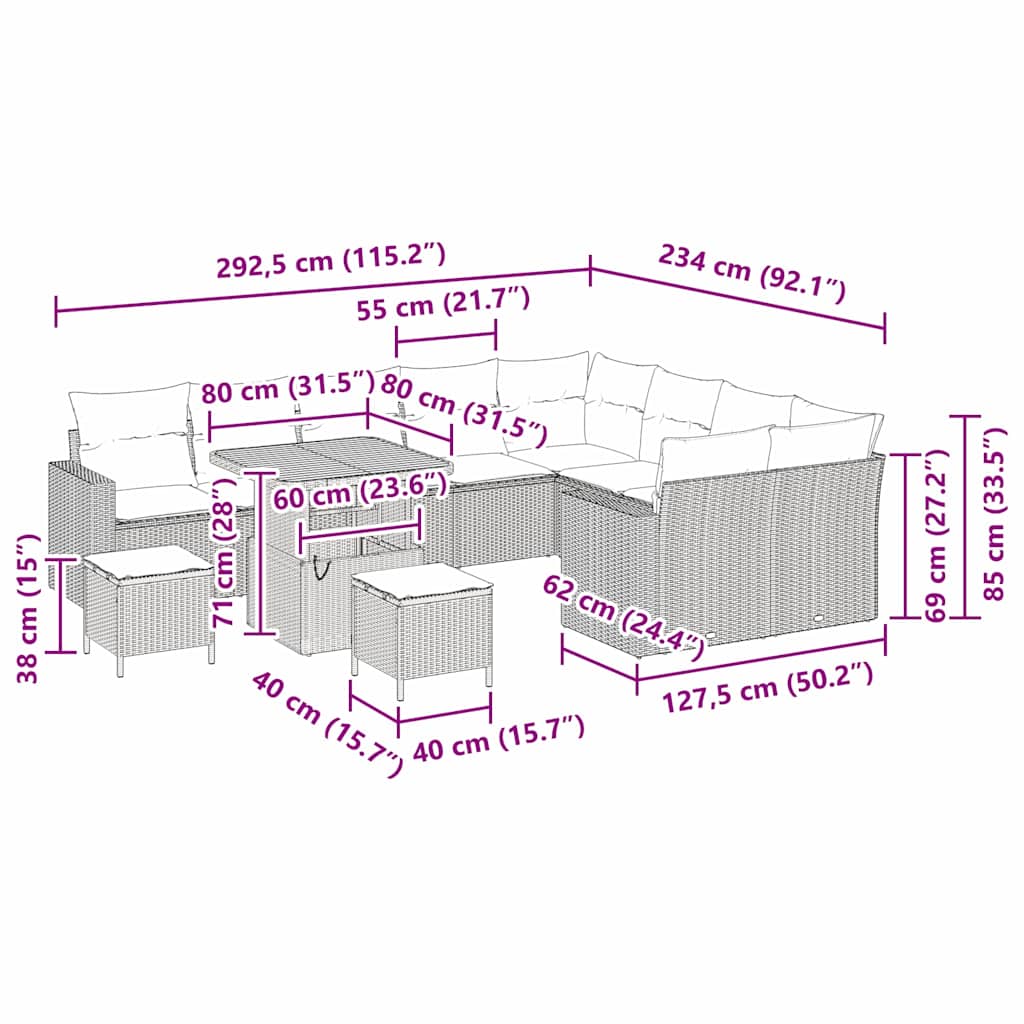 Tuinbankenset 12 pcs Grijs poly rattan is nu te koop bij PeponiXL, paradijselijk wonen!