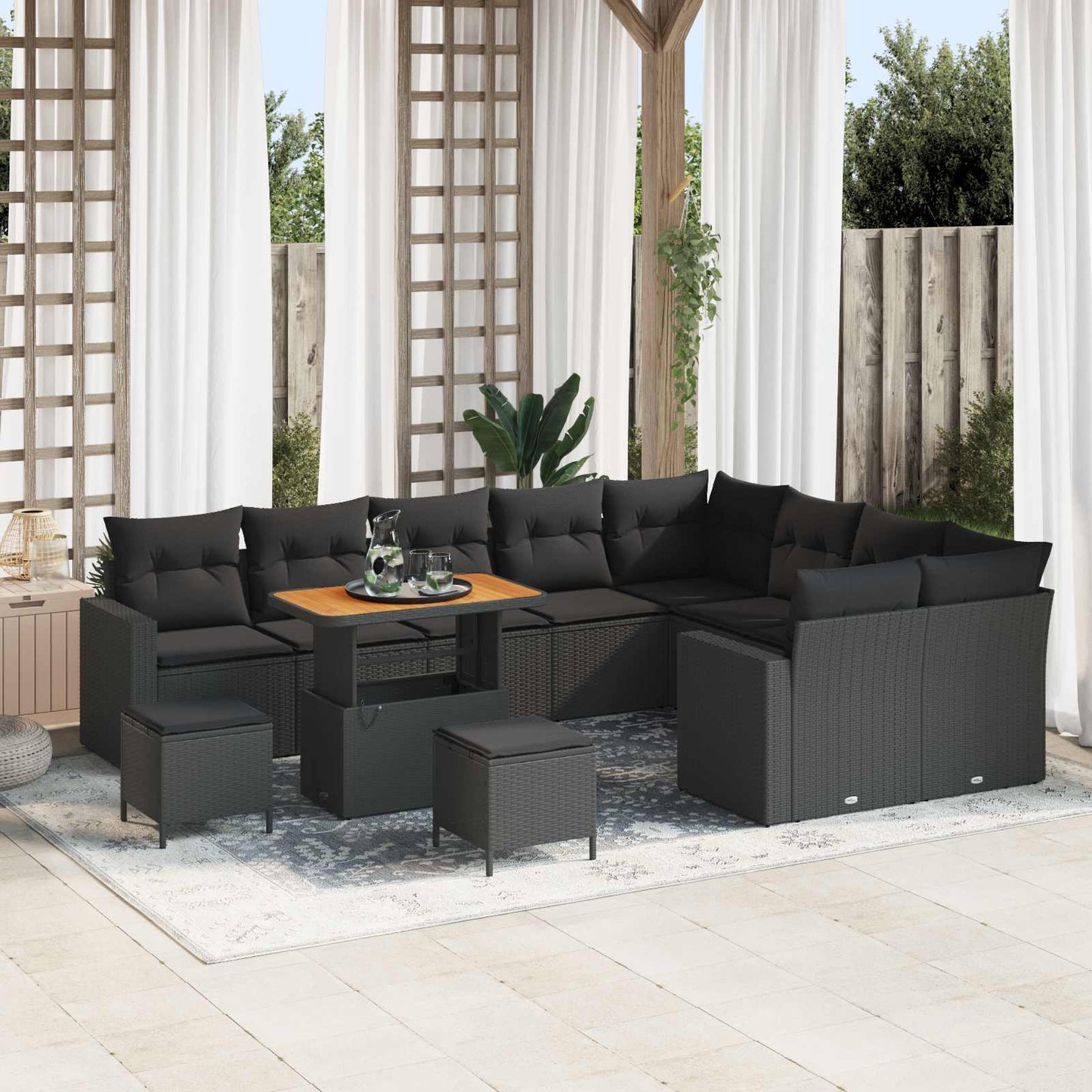 Tuinbankenset 12 pcs Zwart poly rattan is nu te koop bij PeponiXL, paradijselijk wonen!