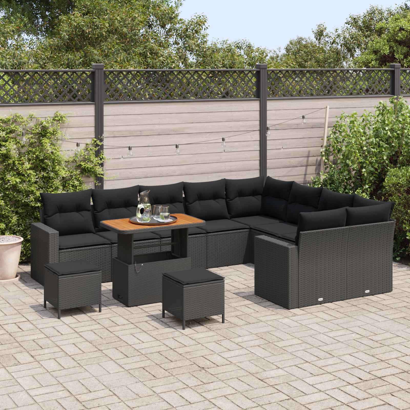 Tuinbankenset 12 pcs Zwart poly rattan is nu te koop bij PeponiXL, paradijselijk wonen!