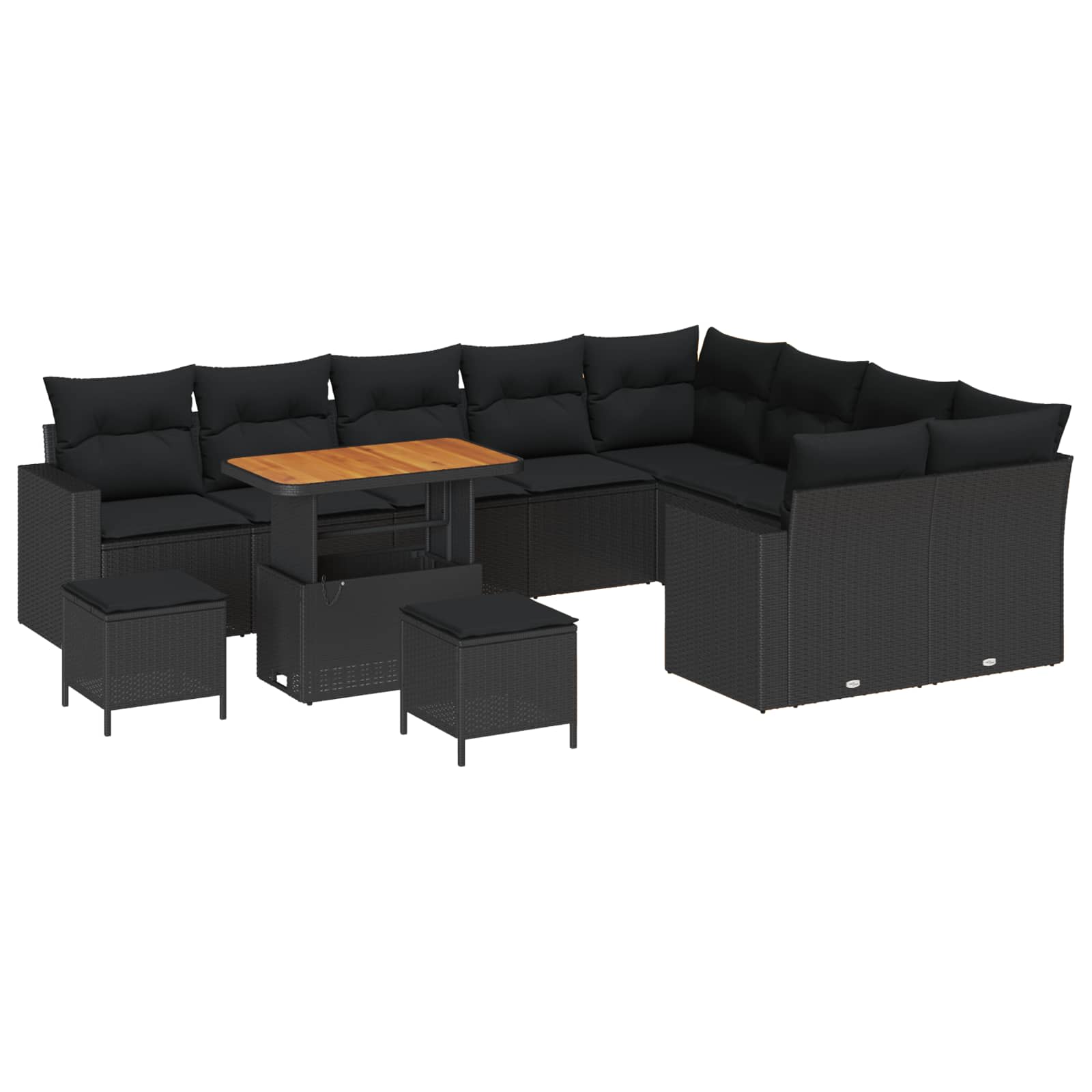 Tuinbankenset 12 pcs Zwart poly rattan is nu te koop bij PeponiXL, paradijselijk wonen!