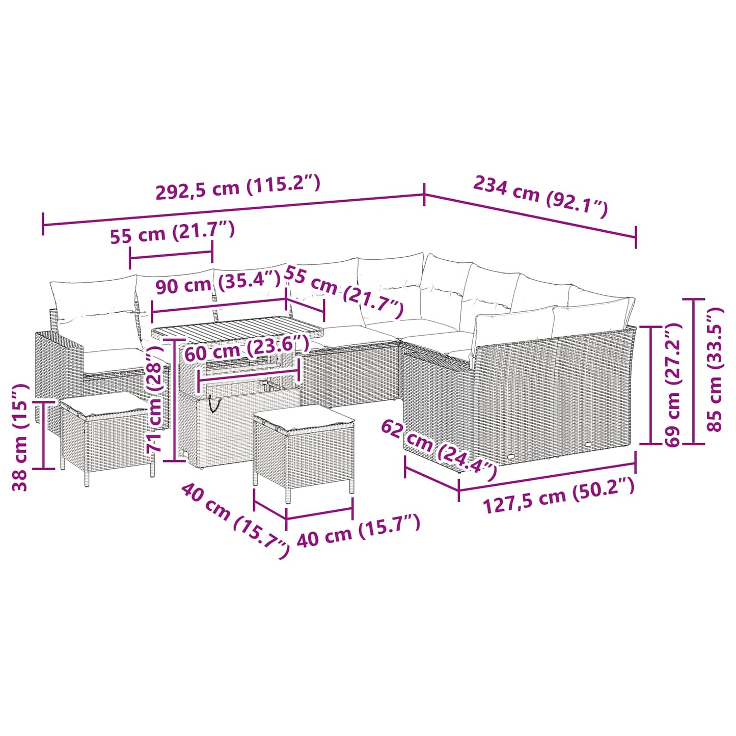 Tuinbankenset 12 pcs Zwart poly rattan is nu te koop bij PeponiXL, paradijselijk wonen!
