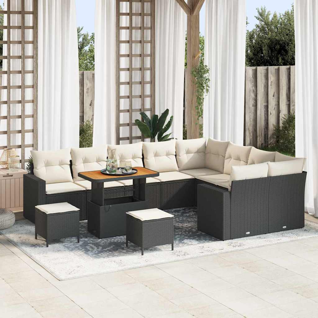 Tuinbankenset 12 pcs Zwart poly rattan is nu te koop bij PeponiXL, paradijselijk wonen!