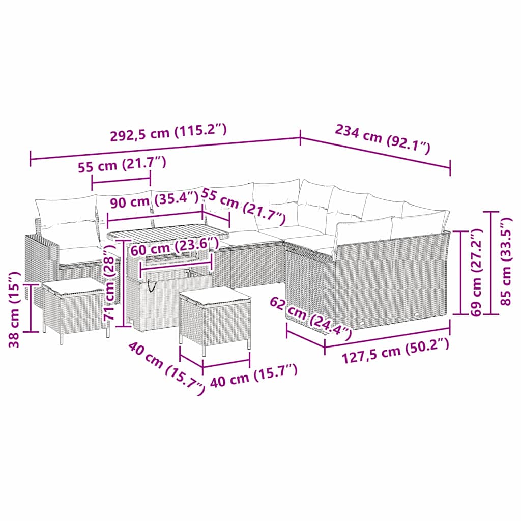 Tuinbankenset 12 pcs Zwart poly rattan is nu te koop bij PeponiXL, paradijselijk wonen!