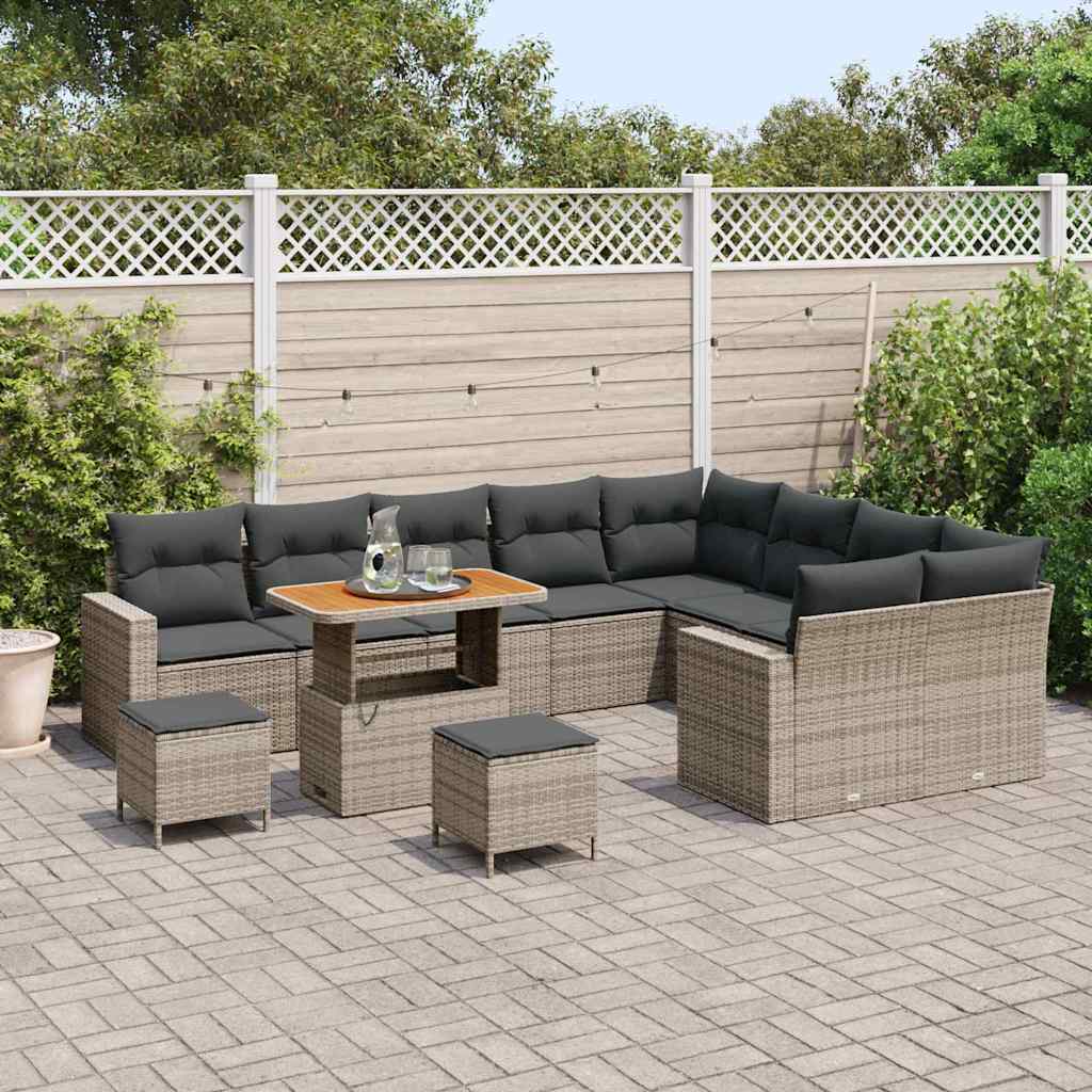 Tuinbankenset 12 pcs Grijs poly rattan is nu te koop bij PeponiXL, paradijselijk wonen!