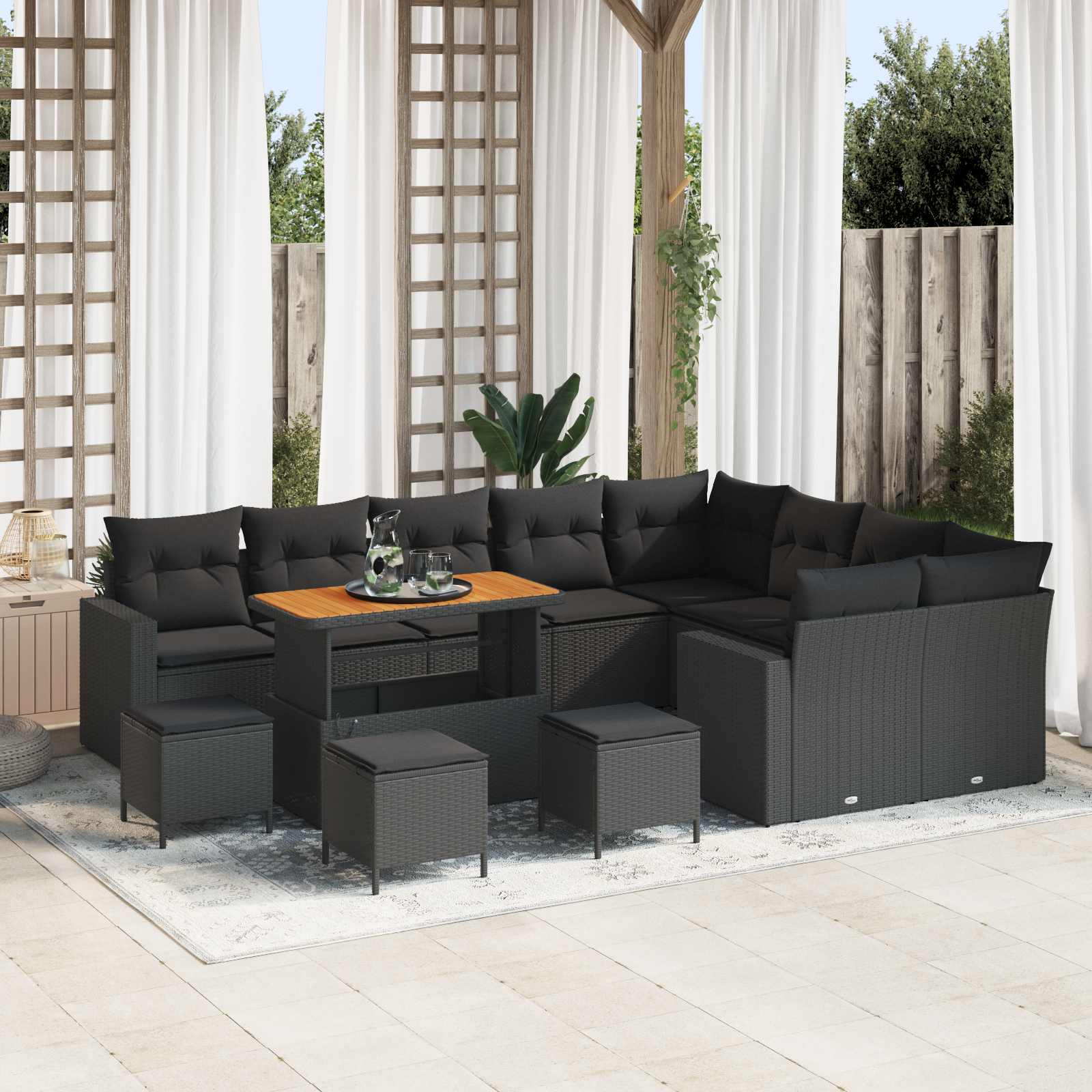 Tuinbankenset 13 pcs Zwart poly rattan is nu te koop bij PeponiXL, paradijselijk wonen!