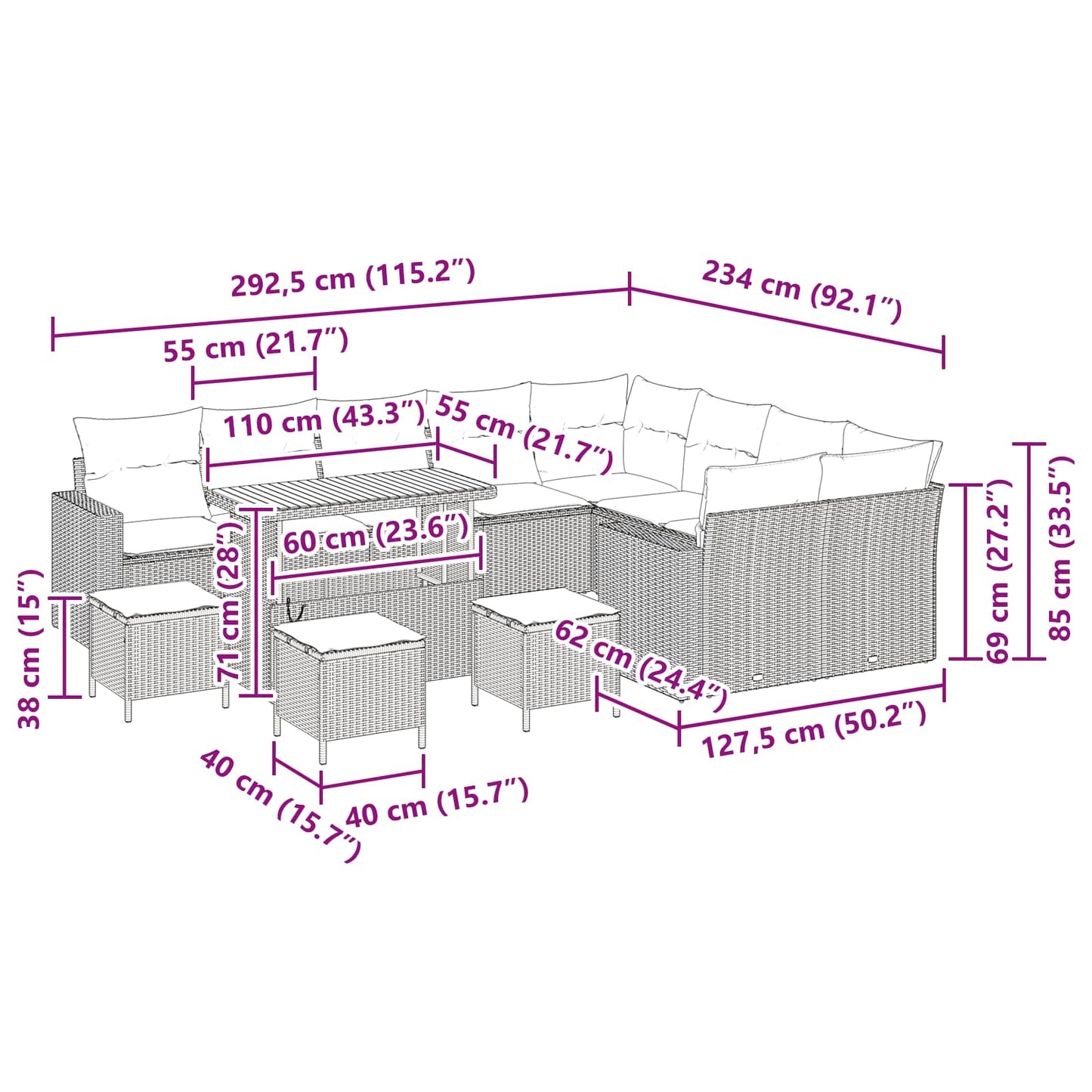 Tuinbankenset 13 pcs Zwart poly rattan is nu te koop bij PeponiXL, paradijselijk wonen!