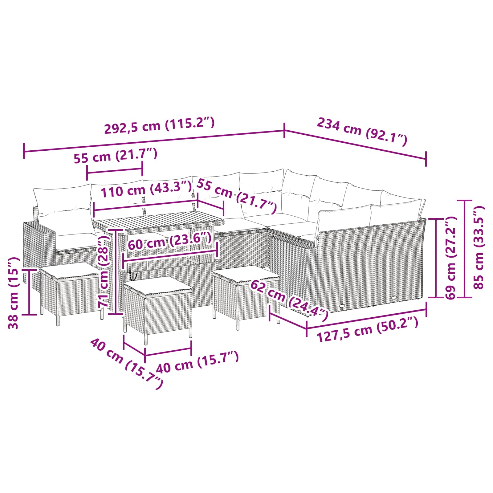 Tuinbankenset 13 pcs Zwart poly rattan is nu te koop bij PeponiXL, paradijselijk wonen!