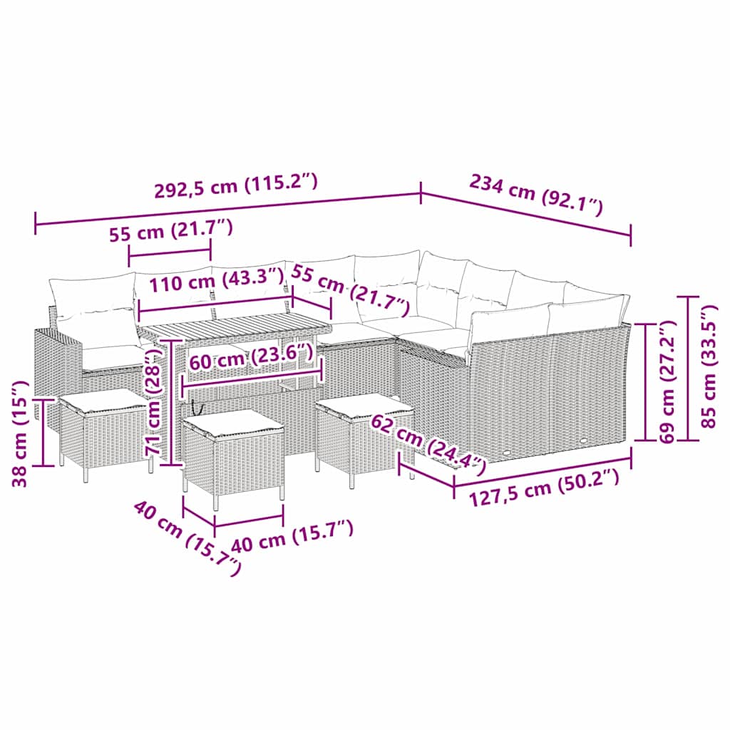 Tuinbankenset 13 pcs Zwart poly rattan is nu te koop bij PeponiXL, paradijselijk wonen!
