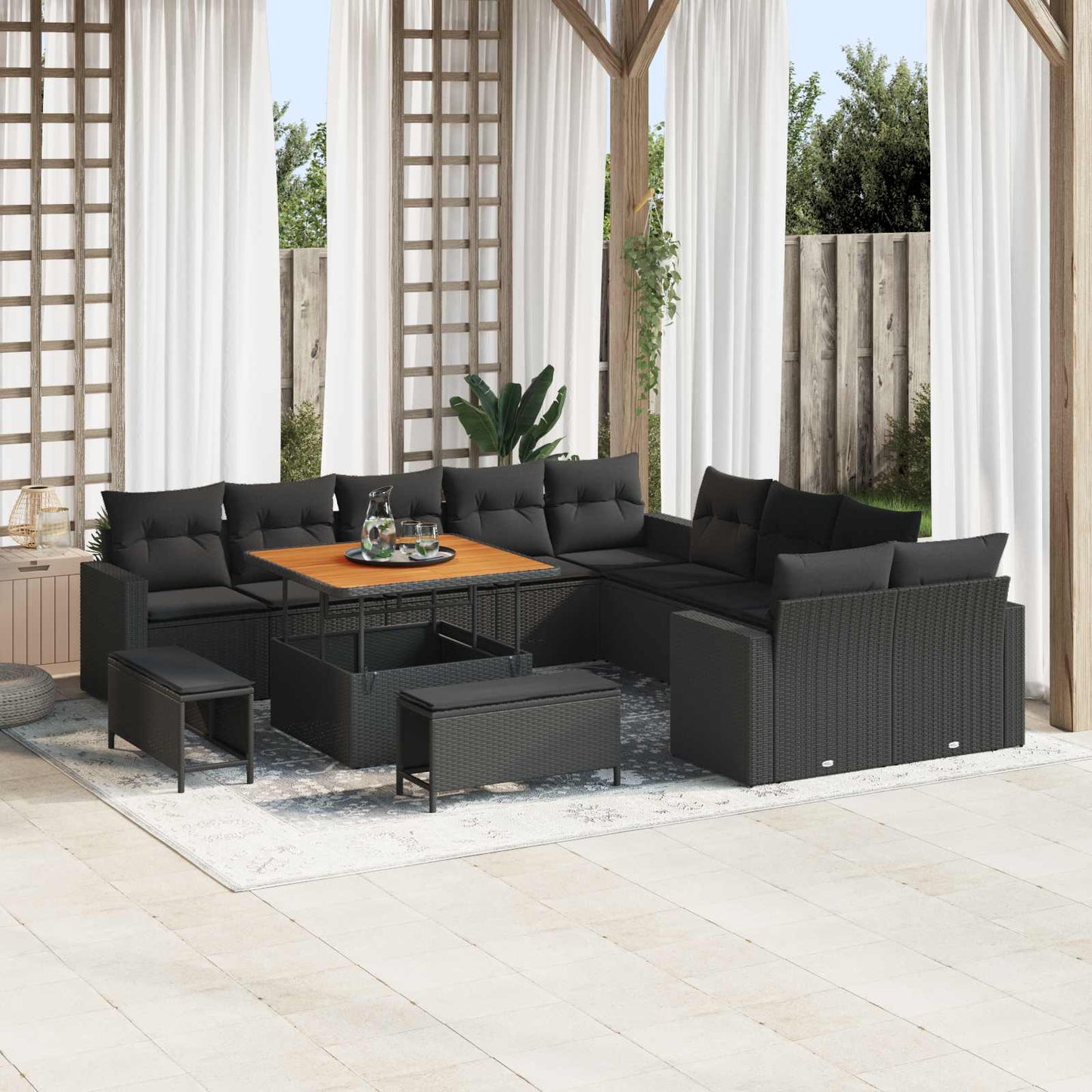 Tuinbankenset 13 pcs Zwart poly rattan is nu te koop bij PeponiXL, paradijselijk wonen!