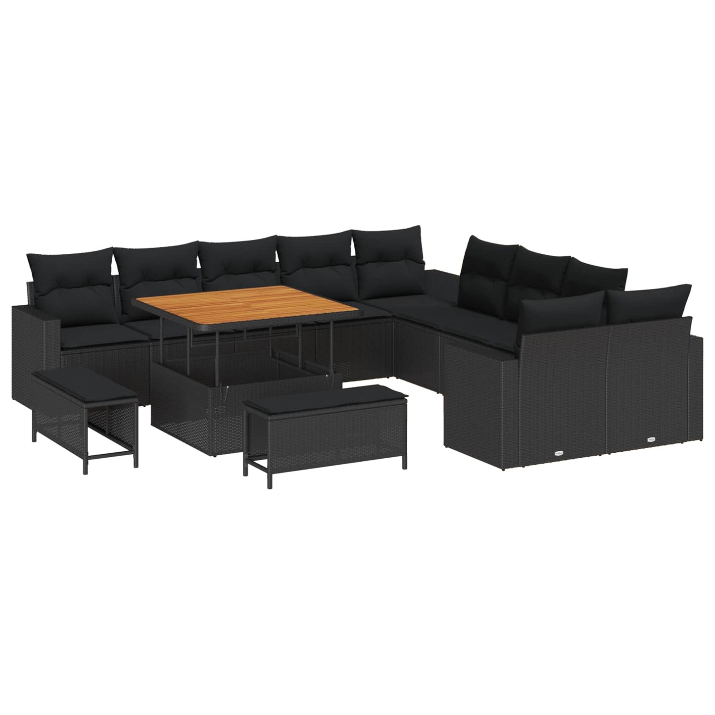 Tuinbankenset 13 pcs Zwart poly rattan is nu te koop bij PeponiXL, paradijselijk wonen!
