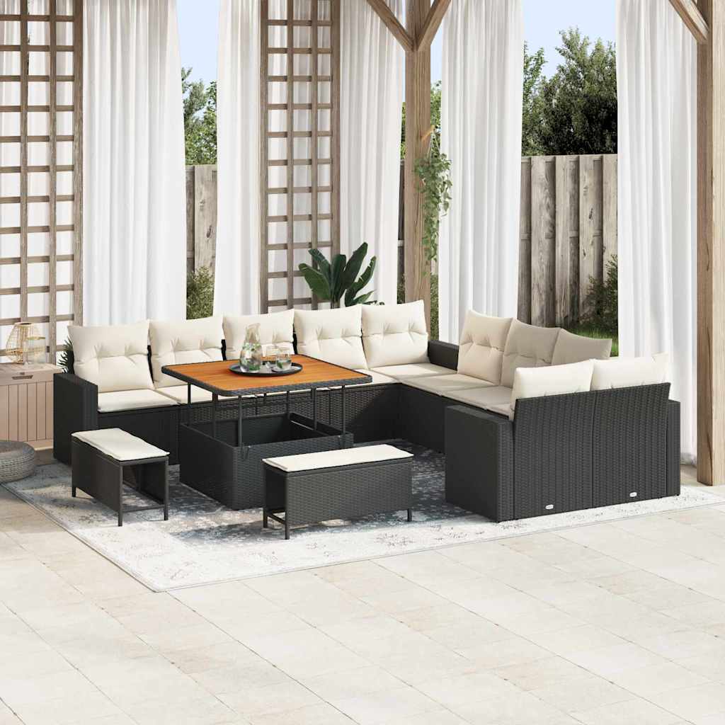Tuinbankenset 13 pcs Zwart poly rattan is nu te koop bij PeponiXL, paradijselijk wonen!