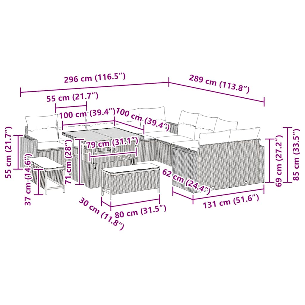 Tuinbankenset 13 pcs Zwart poly rattan is nu te koop bij PeponiXL, paradijselijk wonen!
