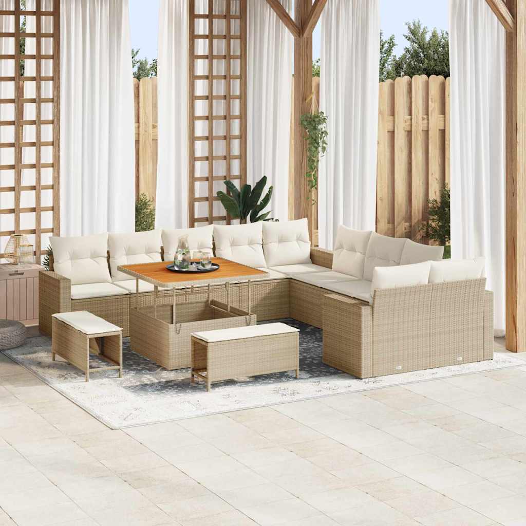 Tuinbankenset 13 pcs Beige poly rattan is nu te koop bij PeponiXL, paradijselijk wonen!