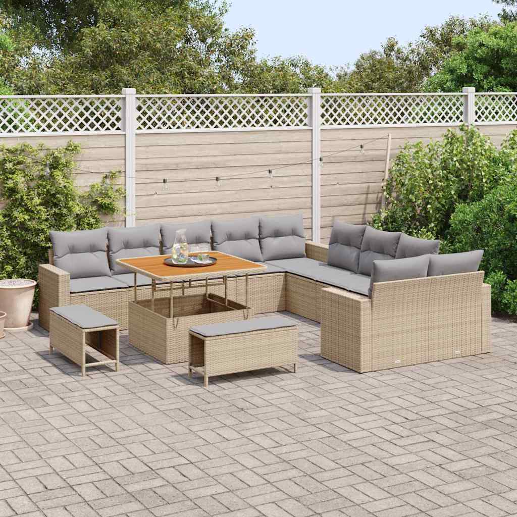 Tuinbankenset 13 pcs Beige poly rattan is nu te koop bij PeponiXL, paradijselijk wonen!