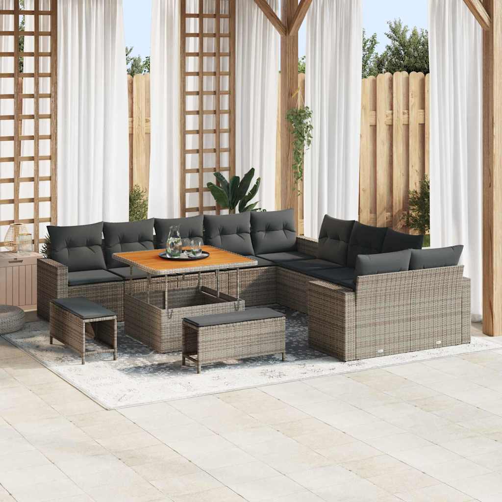 Tuinbankenset 13 pcs Grijs poly rattan is nu te koop bij PeponiXL, paradijselijk wonen!