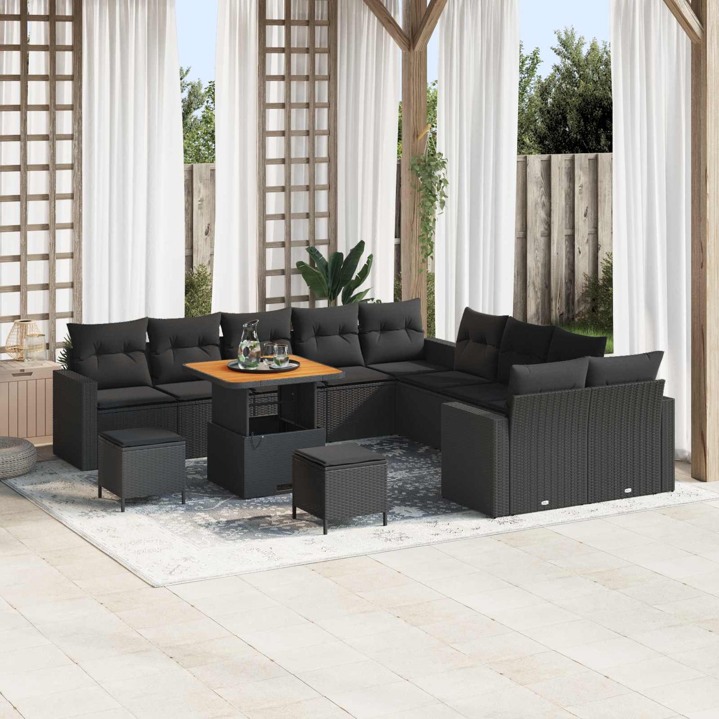 Tuinbankenset 13 pcs Zwart poly rattan is nu te koop bij PeponiXL, paradijselijk wonen!