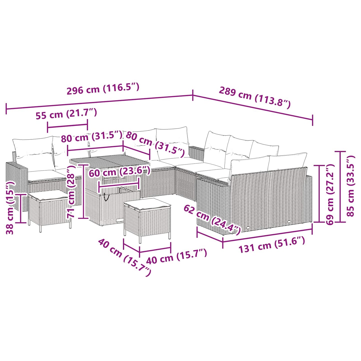 Tuinbankenset 13 pcs Zwart poly rattan is nu te koop bij PeponiXL, paradijselijk wonen!