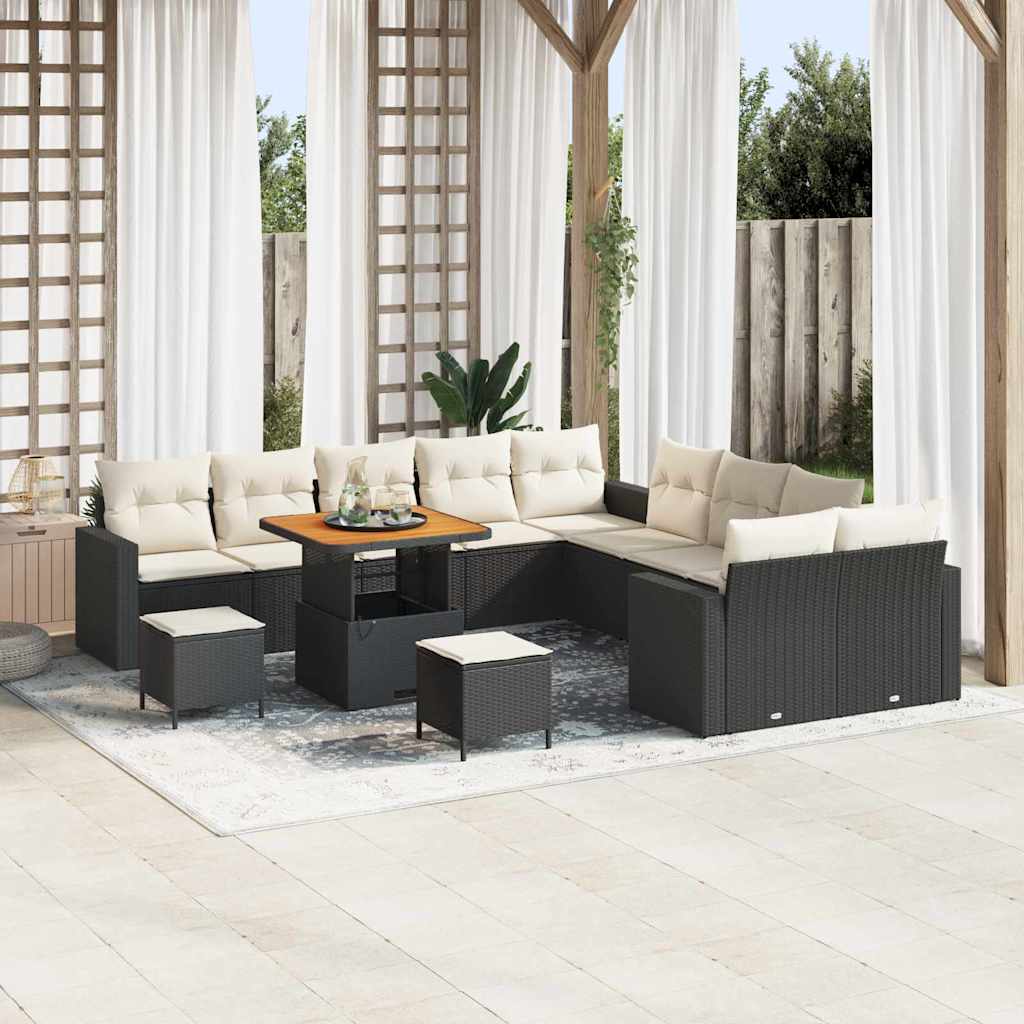 Tuinbankenset 13 pcs Zwart poly rattan is nu te koop bij PeponiXL, paradijselijk wonen!