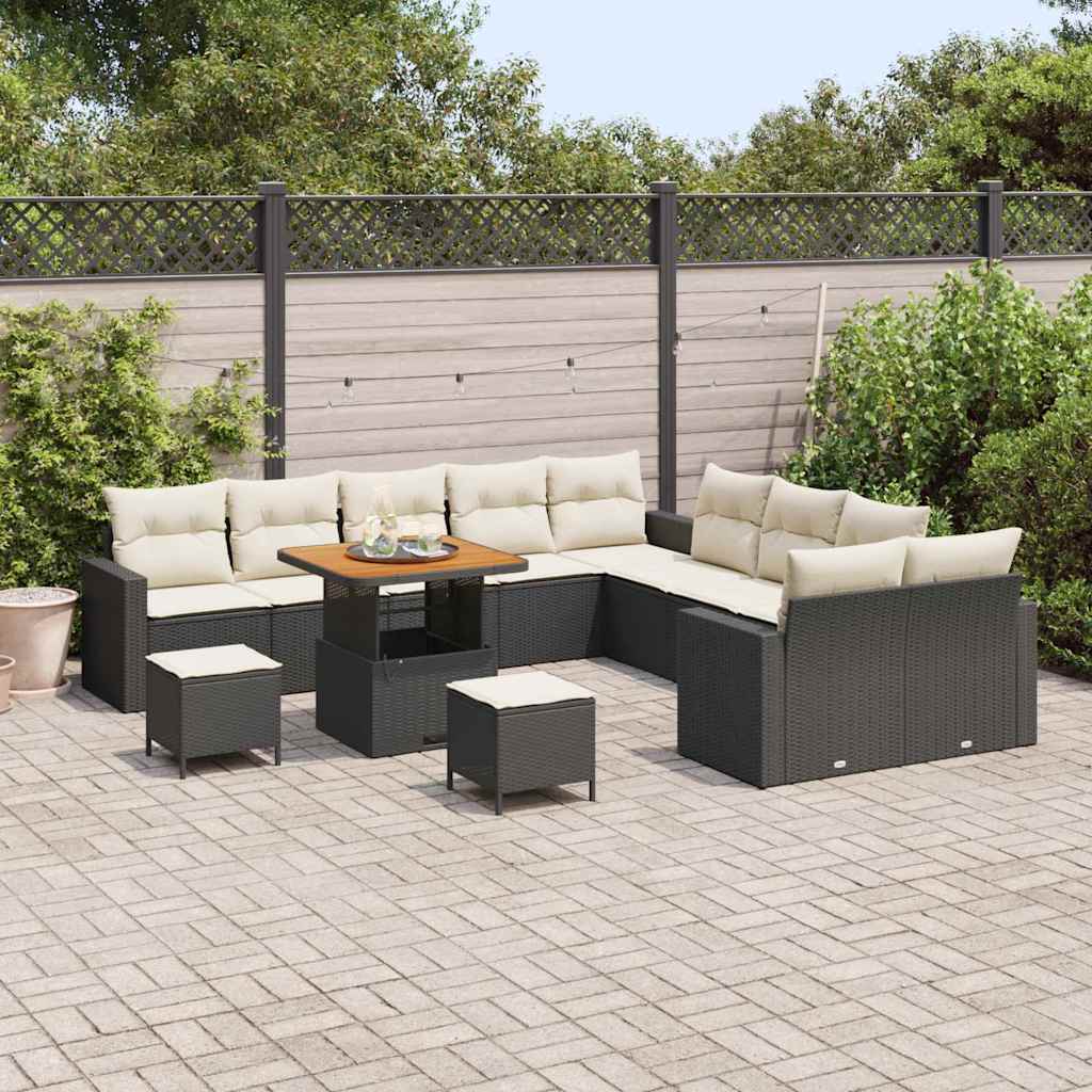 Tuinbankenset 13 pcs Zwart poly rattan is nu te koop bij PeponiXL, paradijselijk wonen!