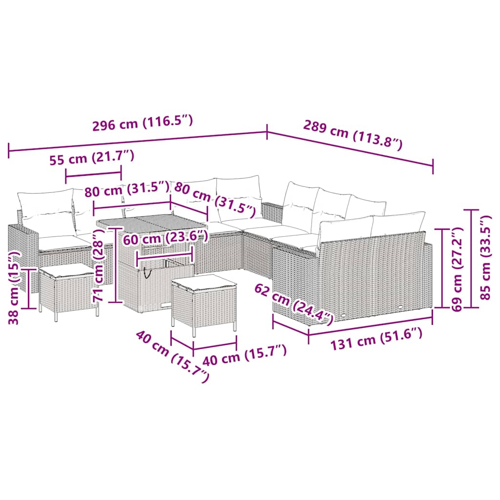 Tuinbankenset 13 pcs Beige poly rattan is nu te koop bij PeponiXL, paradijselijk wonen!