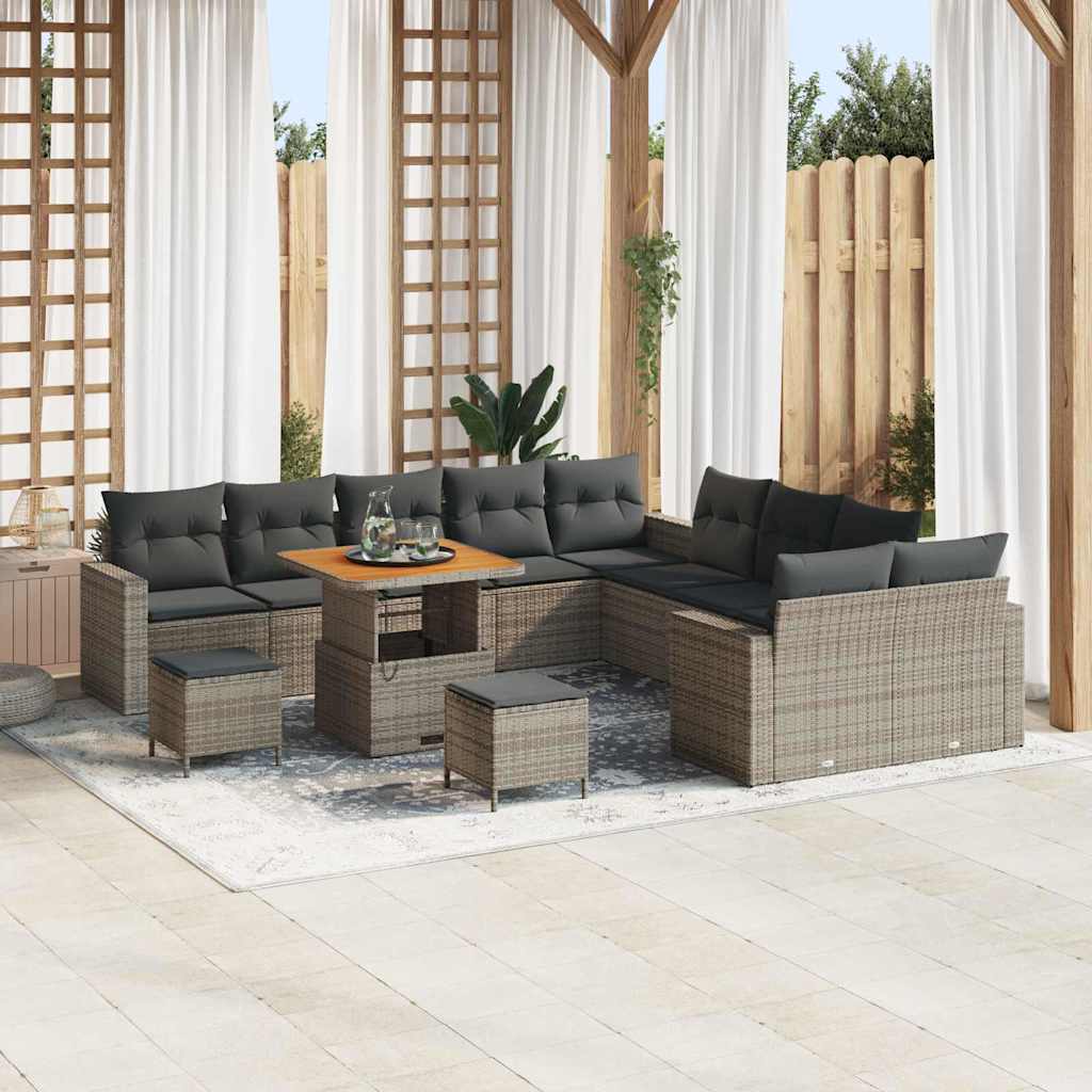 Tuinbankenset 13 pcs Grijs poly rattan is nu te koop bij PeponiXL, paradijselijk wonen!