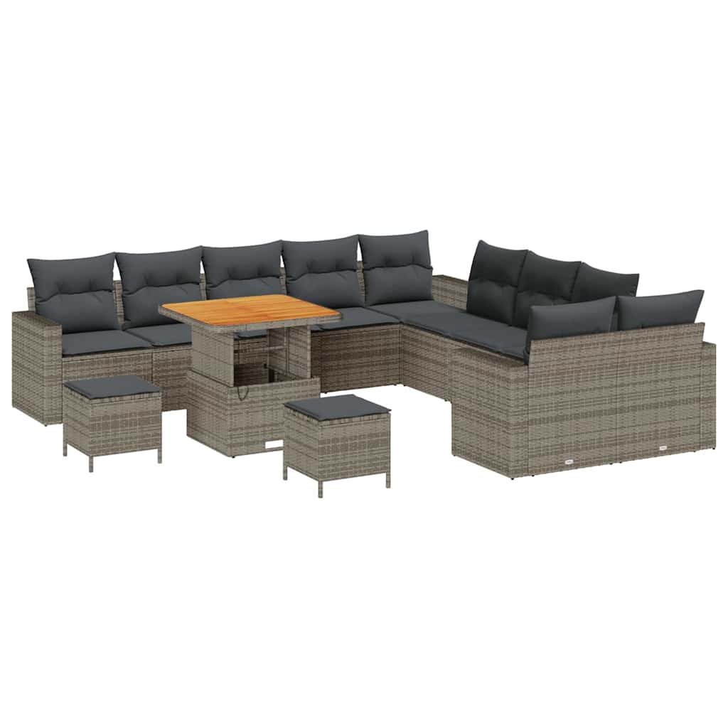 Tuinbankenset 13 pcs Grijs poly rattan is nu te koop bij PeponiXL, paradijselijk wonen!