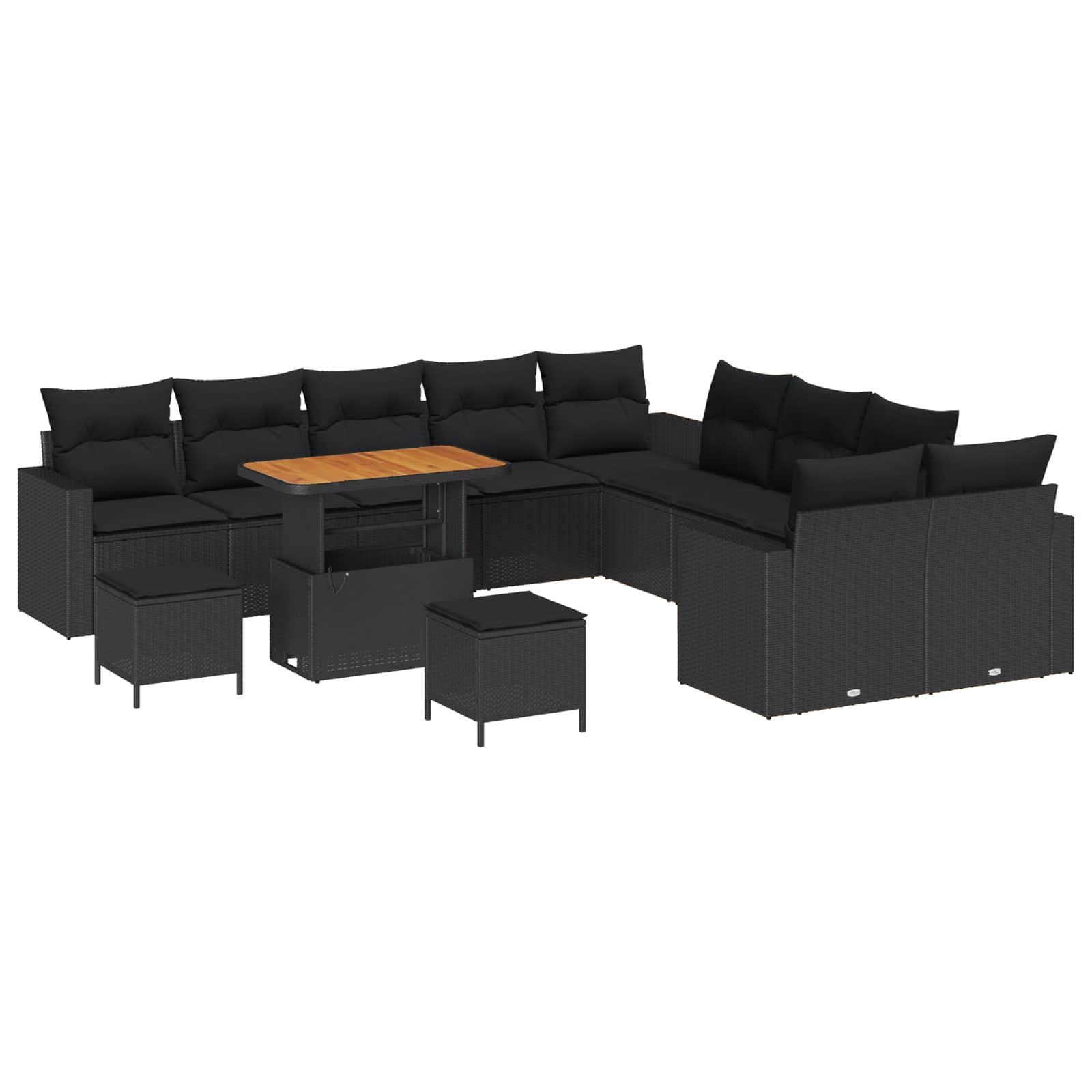 Tuinbankenset 13 pcs Zwart poly rattan is nu te koop bij PeponiXL, paradijselijk wonen!