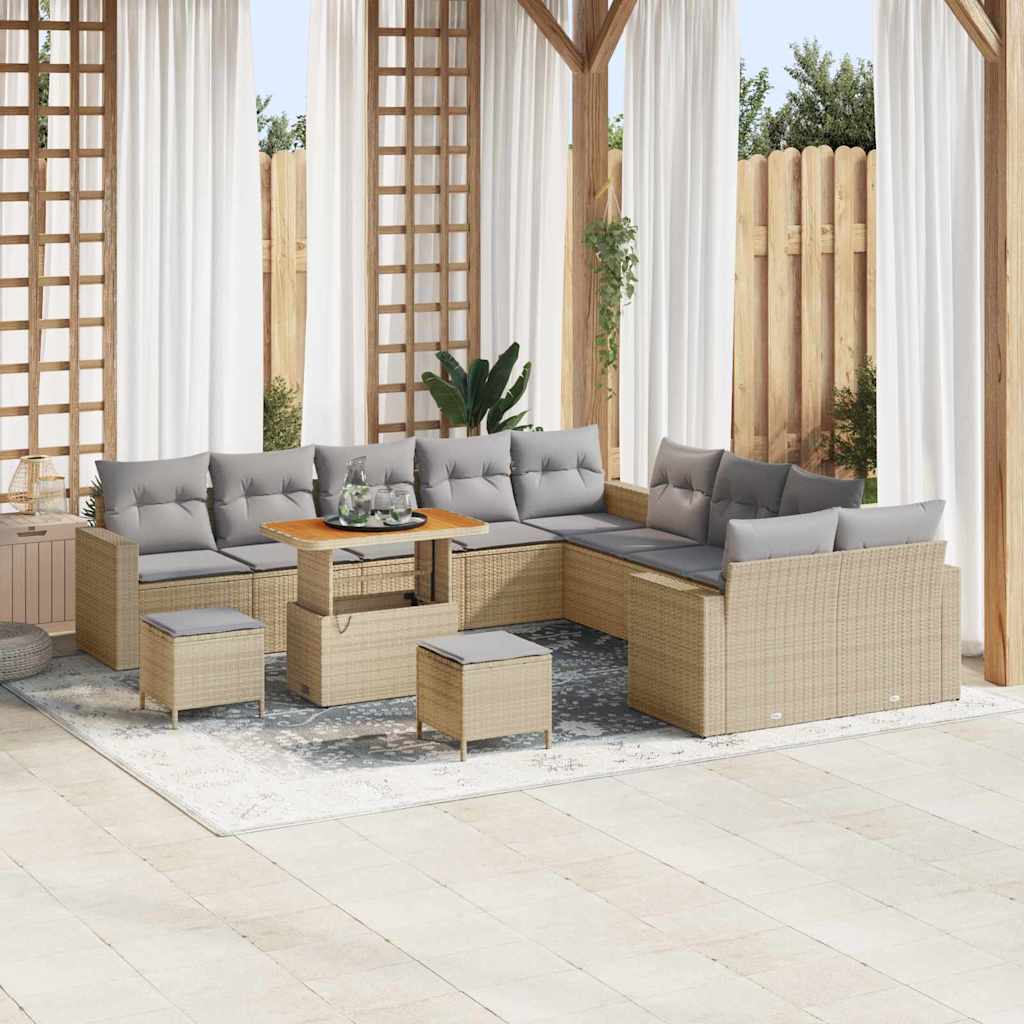 Tuinbankenset 13 pcs Beige poly rattan is nu te koop bij PeponiXL, paradijselijk wonen!