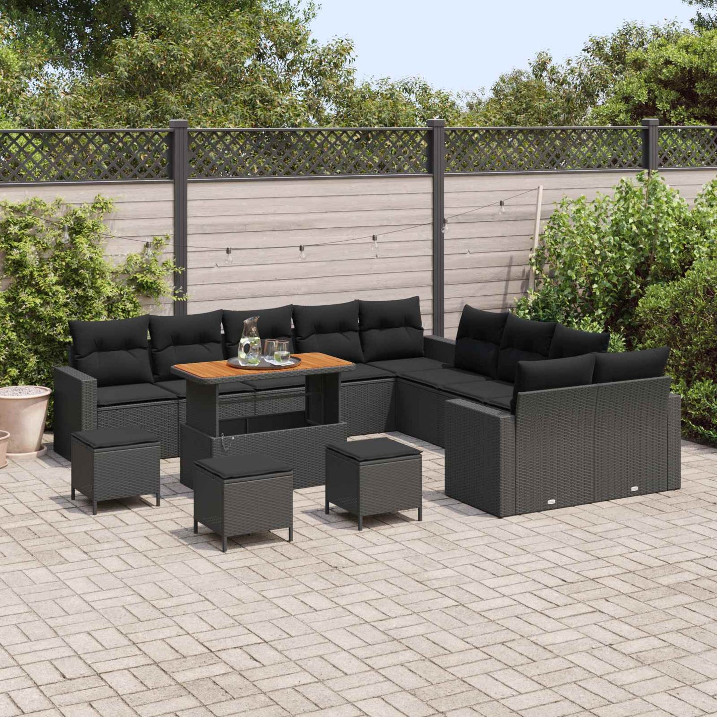Tuinbankenset 14 pcs Zwart poly rattan is nu te koop bij PeponiXL, paradijselijk wonen!