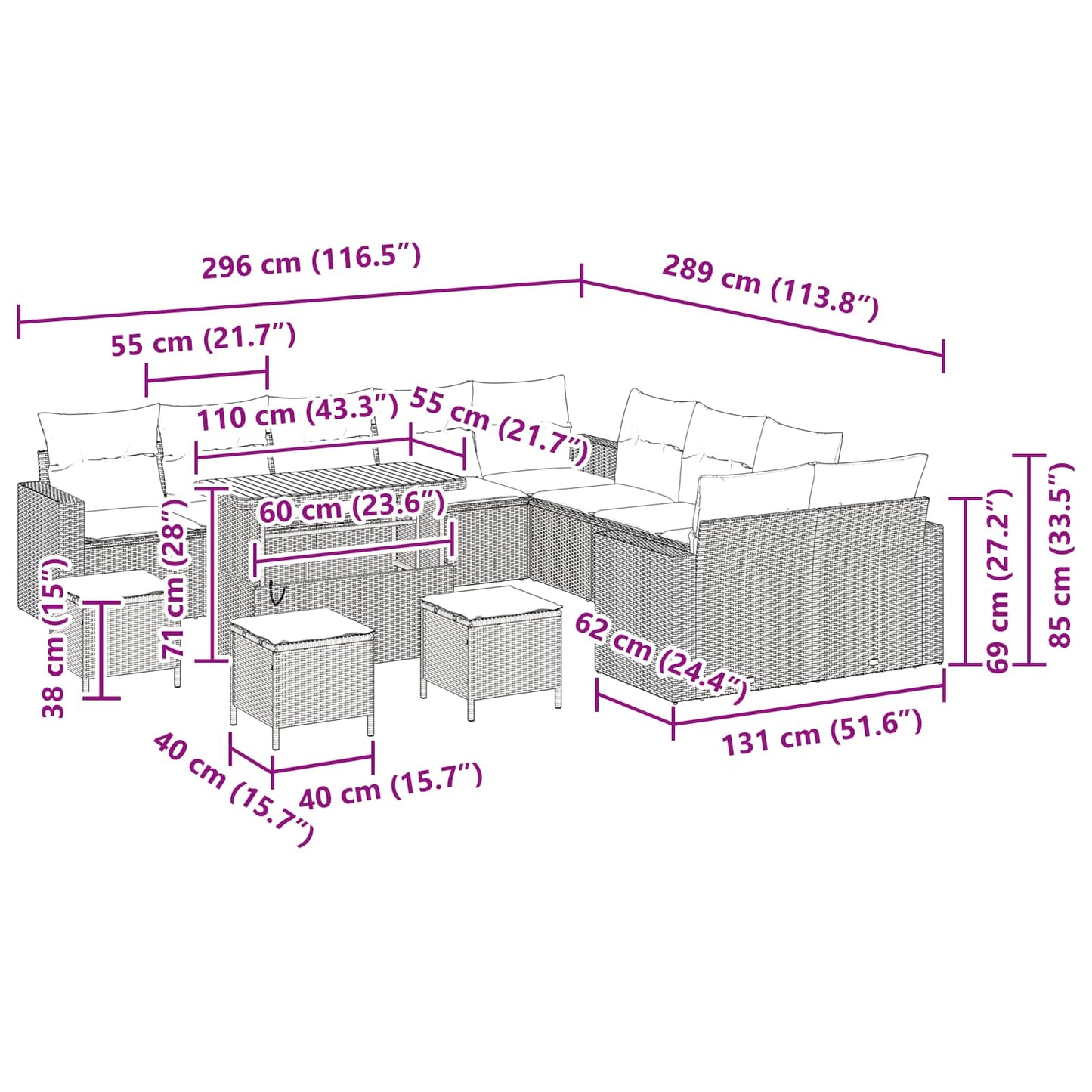 Tuinbankenset 14 pcs Zwart poly rattan is nu te koop bij PeponiXL, paradijselijk wonen!