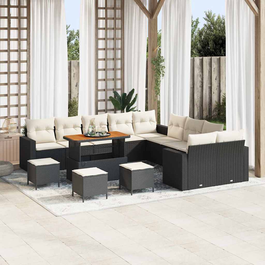 Tuinbankenset 14 pcs Zwart poly rattan is nu te koop bij PeponiXL, paradijselijk wonen!