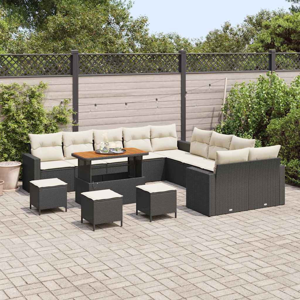 Tuinbankenset 14 pcs Zwart poly rattan is nu te koop bij PeponiXL, paradijselijk wonen!