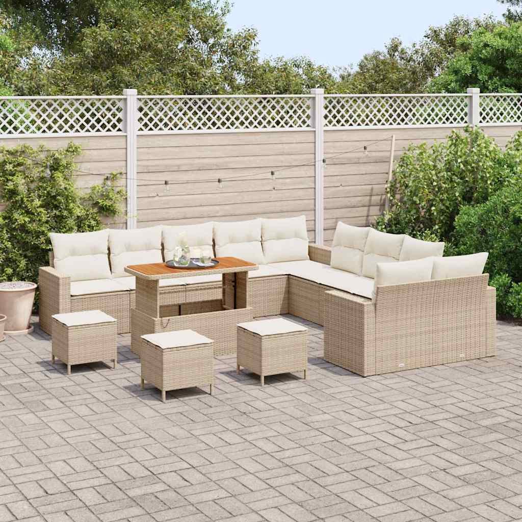 Tuinbankenset 14 pcs Beige poly rattan is nu te koop bij PeponiXL, paradijselijk wonen!